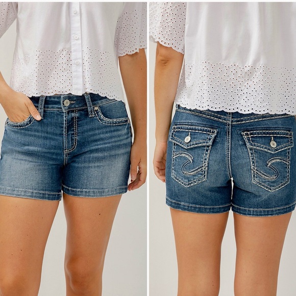 SILVER JEANS Suki Flap Short Denim Blue Jean Shorts - Picture 12 of 12